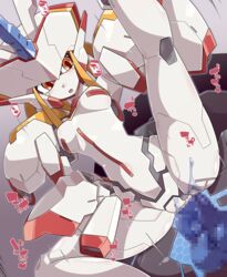 breasts breasts_apart censored darling_in_the_franxx female horn kni-droid looking_at_viewer mecha medium_breasts mosaic_censoring open_mouth sex solo_focus spread_legs strelizia yellow_eyes