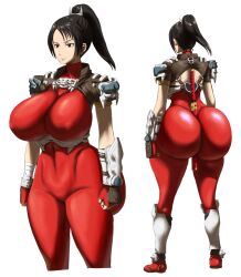 matsumaruyama red_eyes 1girls large_breasts huge_breasts huge_ass bubble_butt big_ass big_breasts skin_tight taki_(soulcalibur) soul_calibur skintight_clothing neutral_expression ponytail black_hair between_buttocks katana sword holding_object_between_buttocks female female_only