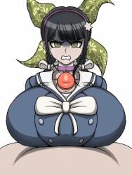 1boy 1girls 2d 2d_animation 3:4 alt3r_eg0 angry animated animated_gif beat_banger bouncing_breasts brown_hair chabashira_tenko clothed_female_nude_male collar danganronpa danganronpa_v3 female gritted_teeth huge_breasts male male_pov paizuri paizuri_under_clothes pov scowl straight vertical_video