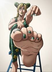 1girl ai_assisted ai_generated barefoot clothed deviantart feet feet_in_camera female foreshortening green_eyes green_hair green_lipstick green_nails green_pants green_tank_top jojo's_bizarre_adventure jolyne_kujo long_nails mistersparkle187 pants pointing presenting presenting_feet sitting soles solo stone_ocean tank_top toenails toes wrinkled_feet