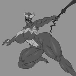 2025 4_toes 5_fingers alien alien_humanoid barely_visible_genitalia barely_visible_vulva bent_leg big_breasts big_eyes big_mouth_(anatomy) big_nipples biped breasts claws dark_body digital_drawing_(artwork) digital_media_(artwork) feet female finger_claws fingers gallo_wazavi genitals glistening glistening_arms glistening_body glistening_legs glistening_nipples glistening_thighs grey_background greyscale hi_res holding_object huge_nipples humanoid innie_vulva looking_at_viewer marvel monochrome monotone_background multicolored_body muscular muscular_arms muscular_female muscular_humanoid muscular_thighs nipples not_furry nude nude_female nude_humanoid open_mouth open_smile pose puffy_nipples sharp_teeth she-venom simple_background smile smiling_at_viewer solo symbiote symbol teeth three-quarter_view toe_claws toes tongue two_tone_body vulva wide_hipped_female wide_hipped_humanoid wide_hips