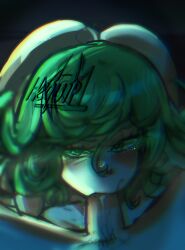 blowjob dark_room dick erection green_eyes green_hair hequip1 hequip2 implied_sex motion_blur motion_lines one_punch_man patreon private_room sucking sucking_penis tatsumaki tsundere twitter_username