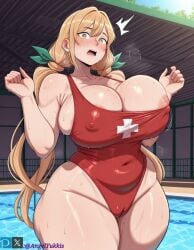 1girls ai_generated angel_yukkis ass big_ass big_breasts big_tits breasts curvy curvy_female curvy_figure day fat_ass inda_karane kimi_no_koto_ga_dai_dai_dai_dai_daisuki_na_100-nin_no_kanojo nipples oppai pool pussy pussy_juice sexy_female sexy_pose sweat swimsuit tits voluptuous_female wet wet_pussy