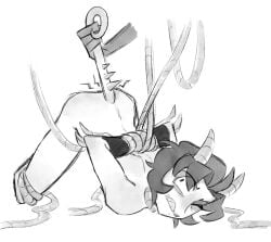 bondage ectochoir hazbin_hotel hazbin_hotel_oc horns leon_(mumbocumbo) mumbocumbo original_character pulling_tail tail wincing