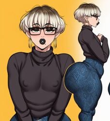 1boy 1femboy ai_generated ass big_ass bimbo bimbo_lips bruce_osawld_(jonnidabun) curvy curvy_figure dad_bod dilf erect_nipples femboy femboy_dilf glasses half-closed_eyes huge_ass jonnidabun light-skinned_male light_skin male_only novelai original original_character slim_waist slut slutty_eyes thick_ass thick_thighs thin_waist voluptuous voluptuous_body voluptuous_male wide_hips