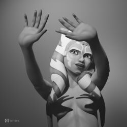1girls 3d 3d_(artwork) ahsoka_tano airress3d airress3d_(3d-modeller) alien alien_girl alien_humanoid areola areolae black_and_white breasts cleavage clone_wars face_markings facial_markings female female_focus female_only hands_casting_shadow lekku lekku_(anatomy) lucasfilm medium_breasts nipples pose posing presenting shadow showing_off simple_background star_wars the_clone_wars:_season_seven togruta watermark