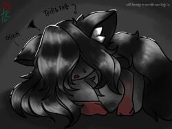 artist_name artist_signature big_breasts black_fur covered_eyes falling_on_ground fluffy_tail fox fox_ears fox_girl long_hair not_tlc on_ground self_insert struggle struggling trip_and_fall
