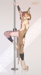 annet_(xleb0rezka) anthro big_feet breasts clothing dancing feet felid feline female genitals hair hi_res innie_vulva lynx mammal navel nipple_piercing nipple_piercing_dress nipples piercing pole pussy_peek short_hair skinny slim small_breasts solo stripper_pole tongue tongue_out translucent translucent_clothing vulva xleb0rezka