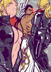 asphyxiation blonde_female blonde_hair bodysuit choke_hold cleavage defeated defeated_heroine highres kazuya_mishima nina_williams ryona sanmandrill tagme tekken tekken_8 unconscious v-neck