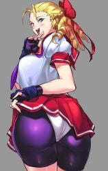 1girls blonde-haired_female blonde_female blonde_hair breasts drill_hair female karin_kanzuki long_hair negresco panties school_uniform schoolgirl shorts skirt skirt_lift street_fighter street_fighter_alpha street_fighter_v underwear variant_set white_panties white_underwear