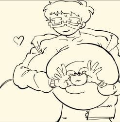 1girls areola areolae blankate breasts breasts_out female female_only glasses glasses_on_face heart heart_symbol huge_breasts hyper hyper_breasts new_girl_(blankate) nipples tagme