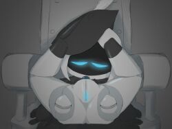 4:3 ass astro_(astro_bot) astro_bot_(series) black_clothing black_hat black_headwear bloodborne blue_eyes blue_vulva bot_(astro_bot) chair clothed clothing confusedsabron female fromsoftware furniture genitals glowing glowing_eyes glowing_genitalia glowing_vulva hair hat headgear headwear hi_res lady_maria_(bloodborne) machine mouthless on_ground plump_labia robot screen screen_face sony_corporation sony_interactive_entertainment vulva white_hair