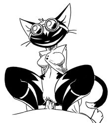 2018 anthro black_and_white black_fur boots bottomless breasts clothed clothing crouching duo erection eyewear feline female female_focus female_penetrated footwear fur goggles grin hi_res human human_penetrating_anthro interspecies knee_boots lab_coat looking_at_viewer magnificatz male male_penetrating mammal medium_breasts monochrome multicolored_fur nina_(magnificatz) nude penetration penis pussy redout sex simple_background smile solo_focus straight two_tone_fur vaginal_penetration whiskers white_background white_fur