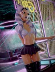1girls 2026 3d 3d_(artwork) ahsoka_tano alien alien_girl alien_humanoid black_stockings blender blue_eyes breasts cleavage clone_wars cropped_shirt detailed_background female female_focus female_only legwear lekku lekku_(anatomy) lucasfilm lydaz medium_breasts pose posing presenting shirt short_skirt showering skirts star_wars the_clone_wars:_season_seven thigh_highs thighhighs togruta