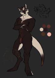 abs anthro arm_tuft balls biceps brown_body brown_eyes brown_fur calf_muscles canid canine canis cheek_tuft chest_tuft digitigrade dragon ear_piercing ear_tuft elbow_tuft eyebrows facial_piercing facial_tuft foreskin fur genitals hi_res hybrid kissing male mammal mustelid mythological_creature mythological_scalie mythology nipples nose_piercing nose_ring otter penis piercing pubes randol reference_image ring_piercing scalie scar size_difference sodapopfizz solo studs tail thigh_muscles tuft twunk white_body white_fur wiz_superstar wolf