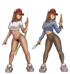 bottomless braless brown_hair cap carrot chiotosaurio lina_(celina_quintana) original original_character solo_female