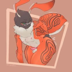 1boy blush femboy furry glasses hand_on_ass insect insects male_only moth presenting samsel_(artlegionary) smirk tagme tinysmallman
