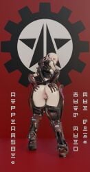 agitator_(helldivers) amputee armor armored_female automaton_(helldivers) buzz_cut communist cybernetic_limb cybernetic_limbs cyborg cyborg_girl helldivers helldivers_(series) helldivers_2 highres implants quadruple_amputee red_eyes showing_ass showing_off_ass showing_pussy white_hair