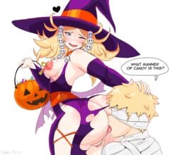 1boy 1girls alternate_ass_size alternate_costume anilingus anus ass big_ass blindfold blonde_hair blue_eyes blush breasts fire_emblem fire_emblem_awakening halloween hat incest iron-0xide large_ass lissa_(fire_emblem) looking_back male_rimming_female mother_and_son nintendo nipple_piercing nipple_rings owain_(fire_emblem) piercing pussy rimming sanka-tetsu small_breasts straight witch witch_hat