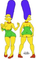 1girls alternate_version_available ass_grab big_ass big_breasts big_lips bimbo blue_hair female female_only green_dress hands_on_ass high_heels hourglass_figure jewelry josemalvado looking_at_viewer looking_back looking_over_shoulder marge_simpson milf necklace nipple_bulge presenting_ass red_panties short_dress solo the_simpsons thick_thighs thong yellow_skin