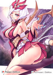 alternate_costume ass blood_moon_elise blood_moon_series breasts cleavage clothing darklux elise_kythera_zaavan female female_only league_of_legends looking_at_viewer looking_back panties solo