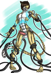 animal_genitalia animal_penis anthro balls cybernetics cyborg erection feline hair hi_res machine male male_only mammal nude open_mouth penis rhinoking simple_background solo standing tapering_penis tentacle