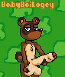 animal_crossing babyboilogey big_penis big_testicles brown_fur brown_nose canine fur furry humanoid_penis male male_only mammal nintendo nude penis pixel_art solo solo_male tanuki testicles tom_nook