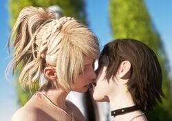 3d blonde_hair brown_hair final_fantasy final_fantasy_xv iris_amicitia kissing lunafreya_nox_fleuret teenager xelandis xnalara xps yuri