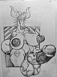 1futa anthro big_breasts breasts chubby dickgirl dragon erection futanari hyper hyper_breasts hyper_penis hyper_testicles intersex jewelry miscell monochrome penis scalie sketch spikes thick_thighs wide_hips