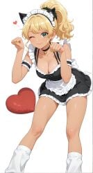 1girls ai_generated blinking blonde_hair bracelet cat_ears ear_piercing green_eyes ijichi_kotoko loose_socks maid maid_headdress maid_uniform necklace otaku_ni_yasashii_gal_wa_inai!? paw_pose smile tan_skin white_socks