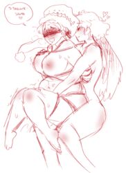 2girls bondage bound chubby doremy_sweet fingering multiple_girls nipples orz_(kagewaka) sagume_kishin single_wing sketch touhou wings yuri