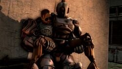 1boy 1girls 3d ada_(fallout) animated anus armor ass assaultron assaultron_(fallout) brown_hair chair erection fallout fallout_4 female hand_on_ass holding human human_on_robot human_penetrating leg_grab machine male no_sound on_top penis penis_out power_armor power_armor_(fallout) pussy robot short_hair sitting source_filmmaker source_request spread_legs standing straight sunglasses testicles vaginal_sex video zensintemple