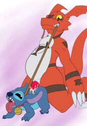 2boys ahe_gao anal anal_sex collar cum cum_in_ass cum_inside digimon disney from_behind_(disambiguation) gay guilmon leash lilo_and_stitch looking_pleasured male male_only penetration penis scalie smile stitch theoryofstrings tongue tongue_out yaoi