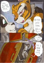 anthro better_late_than_never comic daigaijin dialogue english_text feline female fur furry kung_fu_panda master_po_ping master_tigress nude page_143 panda text tiger