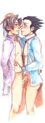 bottomless gay gyakuten_saiban male male_only miles_edgeworth naruhodou_ryuuichi narumistu open_clothes open_shirt penis shirt wrightworth yaoi