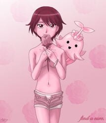 digimon digimon_data_squad digimon_savers fujieda_yoshino holding_flower lalamon pink_theme tagme