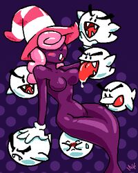 2d blush boo_(mario) breasts curvy female ghost gloves hat ink_asylum large_breasts licking lowres mario_(series) mound_of_venus nintendo open_mouth outlaw_ink paper_mario paper_mario:_the_thousand-year_door pink_hair purple-skinned_female purple_hair purple_skin shadow_siren straight_hair tongue vivian_(paper_mario)