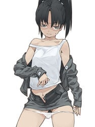 amasawa_yuuko black_hair brown_hair dennou_coil female glasses isako panties panty_pull short_hair solo sun-3 tease teasing tied_hair twintails underwear undressing yuko_amasawa