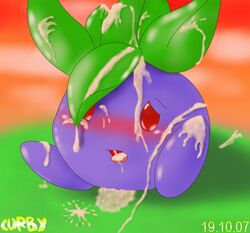 2007 blush cum curby mouth_open oddish pokemon red_eyes tongue