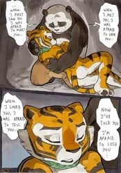 anthro better_late_than_never collar comic daigaijin dialogue english_text feline female fur furry kung_fu_panda master_po_ping master_tigress nude page_136 panda text tiger