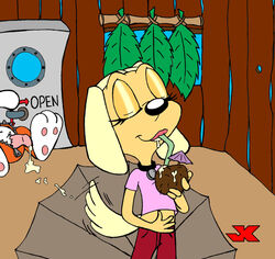 after_sex anthro barefoot brandy_and_mr._whiskers brandy_harrington canine closed_eyes clothing cum cum_in_container disney disney_channel dog drinking female fur furry indoors interspecies jk male mammal mr._whiskers penis rabbit tagme toon_disney