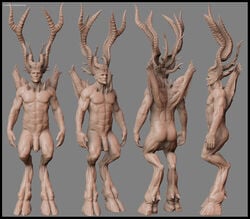 alessandro_baldasseroni dante's_inferno demon devil fur goat horns humanoid line_up lucifer male male_only model model_sheet nude penis solo