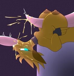 2015 4_fingers anthro areola big_breasts big_penis blue_eyes breasts canine character_request clothing collar cum cum_in_mouth cum_inside cum_on_face cum_on_penis cum_overflow cumshot deepthroat ejaculation erect_nipples erection excessive_cum face_fucking faceless_male fellatio female fingerless_gloves furry gloves group group_sex hair hand_on_breast hi_res huge_breasts looking_at_viewer lying male male_penetrating mammal nipples nude on_back oral oral_penetration orgasm original original_character outercourse paizuri penetration penis r-mk sex slit_pupils straight threesome throat_fuck thrusting thrusting_into_mouth tongue tongue_out