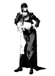 2d collar full_body glasses large_breasts nipple_piercing original original_character pobotto sailor_uniform tagme twin_braids