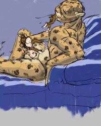4:5 anthro ass balls belly blue_sofa brown_body brown_fur cheetah closed_eyes colored erection extreme_size_difference feet felid feline fur furniture genitals group head_first jeri_kleinlowe lying macro male male/male mammal masturbating_pred masturbating_with_prey_in_hand masturbation micro mouse murid murine nude nude_pred oral_vore rodent size_difference sofa tail tongue trio vore yellow_body yellow_fur