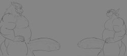 anthony_drescar_(markusd) comparing comparing_penis dragon ethos_bed ethos_bedly_orasia_(entitropy) hi_res male markusd monochrome muscular muscular_male mythological_creature mythological_scalie mythology scalie
