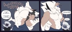 2025 absol anthro awoo big_breasts black_eyes blue_body blue_bottomwear blue_clothing blue_eyes blue_pants blush blush_stickers bottomwear breasts brown_body brown_fur canid canine clothed clothing comic cory_(dewwydarts) cory_(dewwydartz) dewwydarts dewwydartz dialogue duo english_text female fur furry generation_3_pokemon generation_7_pokemon hair hi_res larger_anthro larger_male law_(dewwydarts) law_(dewwydartz) lycanroc male mammal midday_lycanroc multicolored_body multicolored_fur muscular muscular_anthro muscular_male mythological_canine mythological_creature mythology neck_tuft nintendo nodding pants pokemon pokemon_(species) simple_background simple_eyes size_difference smaller_anthro smaller_female speech_bubble tail text thick_thighs topless topless_anthro tuft two_tone_body two_tone_fur werecanid werecanine werecreature werewolf white_body white_fur white_hair wide_hips