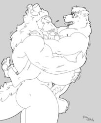 2boys anal anal_sex anthro anthro_on_anthro balls bear beard biceps big_dom_small_sub blush dragon duly_noted duo erection eyewear facial_hair gay glasses greyscale humanoid_penis male male_only mammal mature_male monochrome muscular muscular_male nipple_suck overweight overweight_male penetration penis sex size_difference sucking vein yaoi