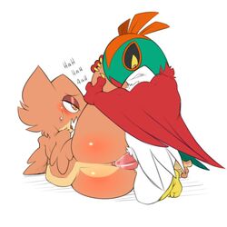 2boys 3_toes 4_fingers anal anal_sex anus ass avian beak big_ass claws feet female gin_(ormtunge) hawlucha holding interspecies kneeling leg_grab leg_up looking_away male male_penetrating nintendo nude on_side orange_eyes original_character ormtunge penetration penis pokémon_(species) pokemon pokemon_xy sex source_request straight sweat text video_games white_background wings yellow_sclera