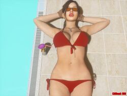 1girls 3d bikini cahunk claire_redfield red_bikini resident_evil solo sunglasses